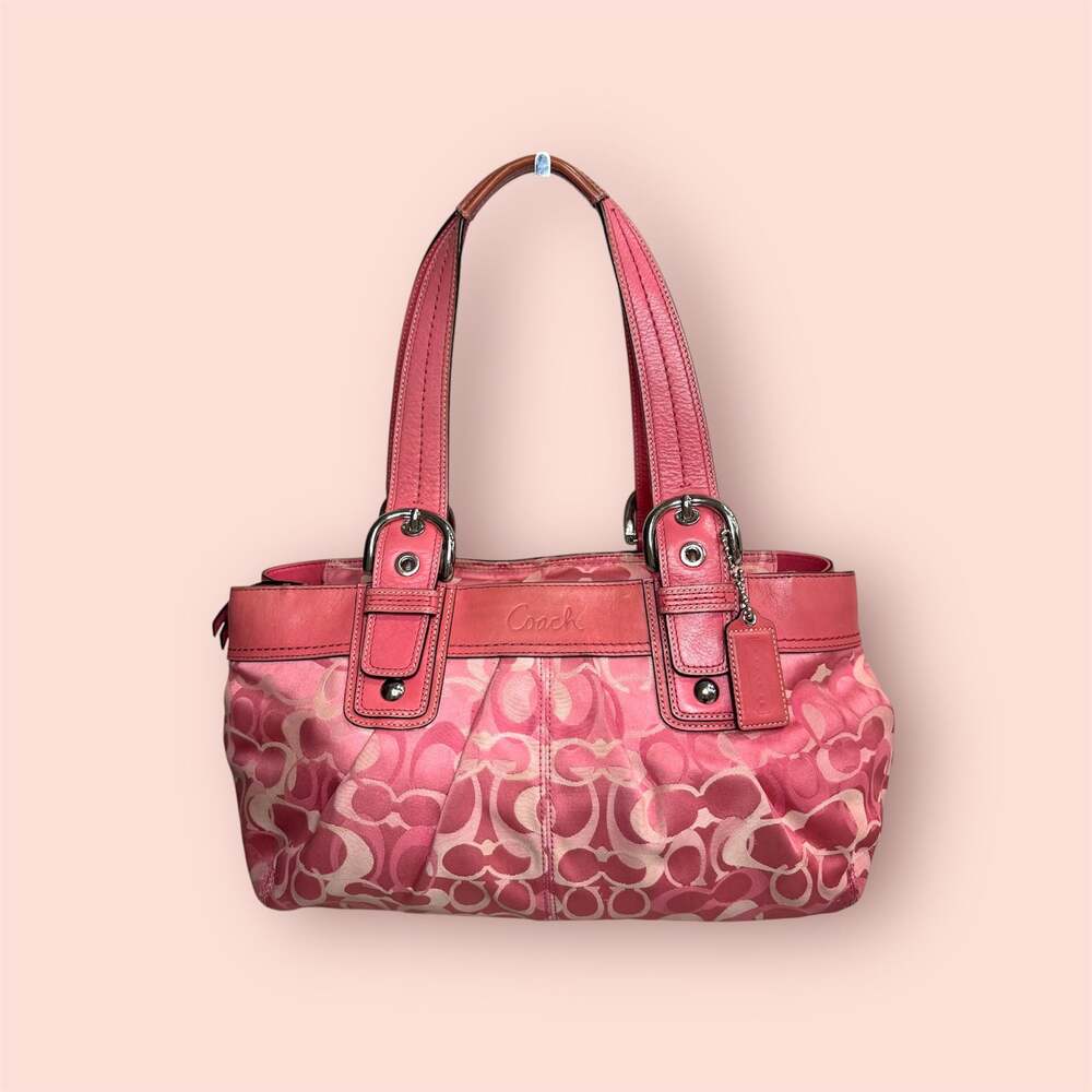 Baby Pink Coach Signature Monogram Canvas Shoulder Bag